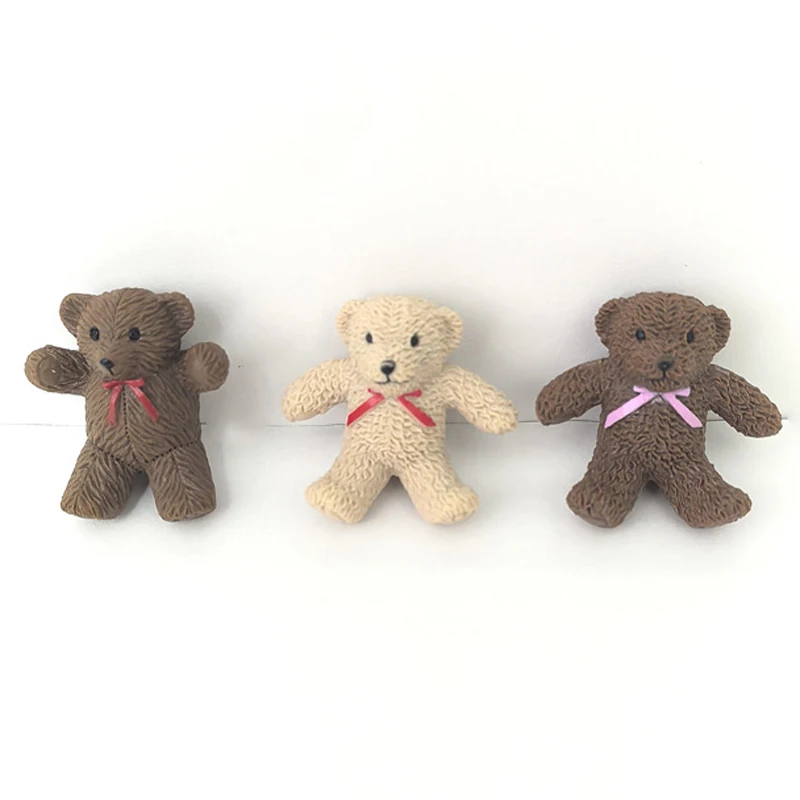 

3Pcs Animal Brown Bear With Pink/Red Bow White Bear Kawaii Cute Figure Collect Model Pendant For DIY Mini Toy Gift for Boy Girl