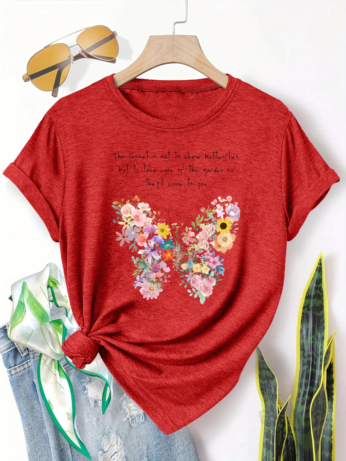 

Женская футболка больших размеров с коротким рукавом, с цветочным принтом и цитатой о саду, из дышащей ткани, летняя одежда, женская одежда