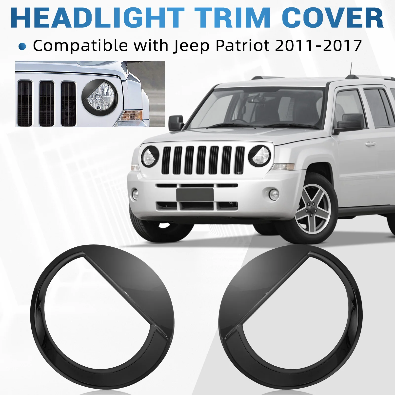

2PCS For Jeep Patriot 2011 2012 2013 2014 2015 2016 2017 Front Lamp Headlight Cover Trim Angry Eye Style Headlight Covers