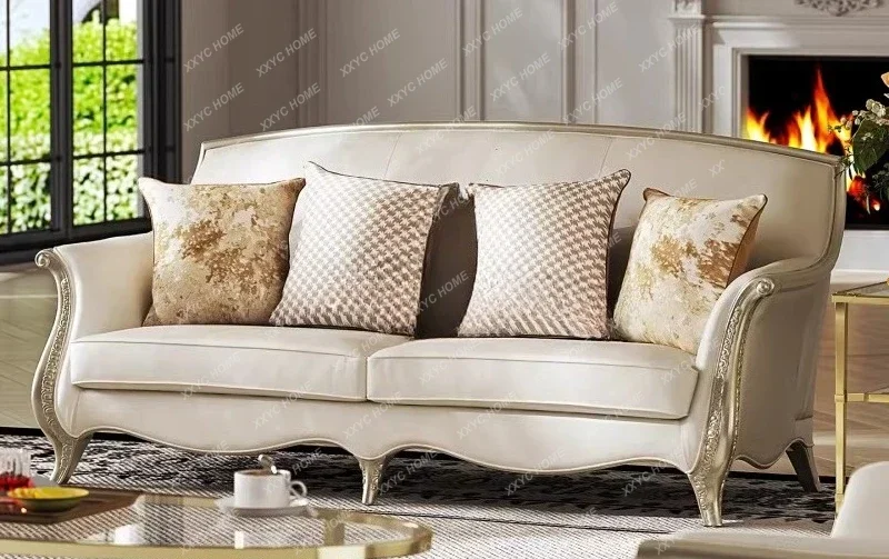 Simple solid wood sofa living room leather high-end straight sofa