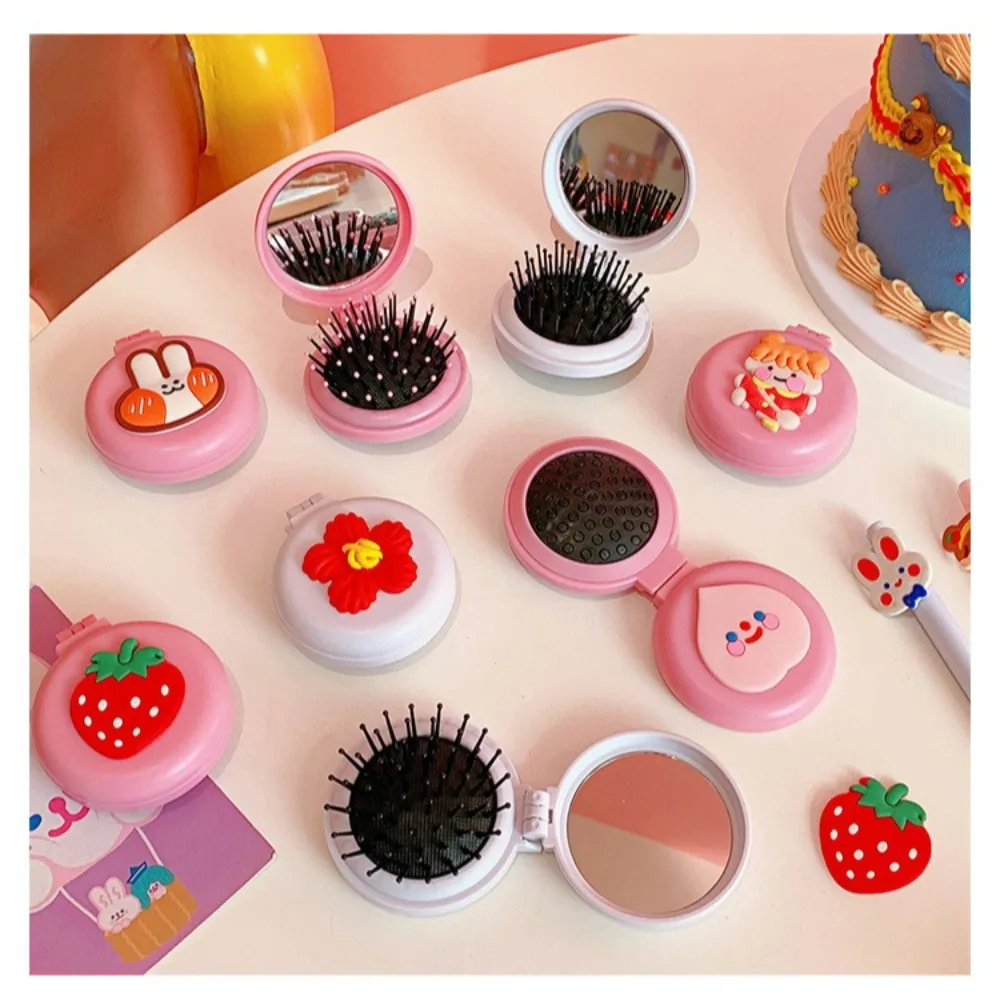 

1pc Cute Cartoon Mini Folding Head Massager Mirror Anti-static Styling Accessories Portable Travel Hair Brush Comb Массажер