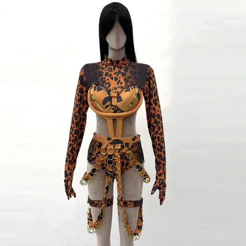 Strój Showgirl na Imprezę Kostiumową, Seksowny Cosplay, Strój Tancerki Gogo, Damski Strój Leopard na Rave, Strój do Baru, Klubu Nocnego, DJ, Jazz, Ubrania Sceniczne P