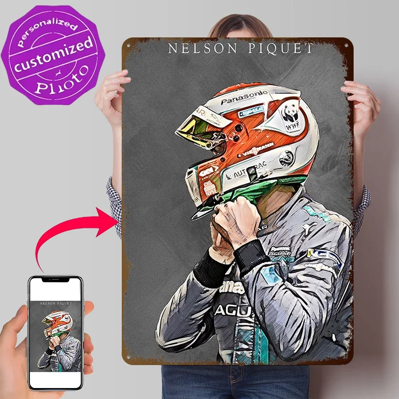 Nelson Piquet Personalized 3D Textured Metal Poster Wall Art Tinplate Sign for Decor Luxury Decoration Home Decor Items Room Tin
