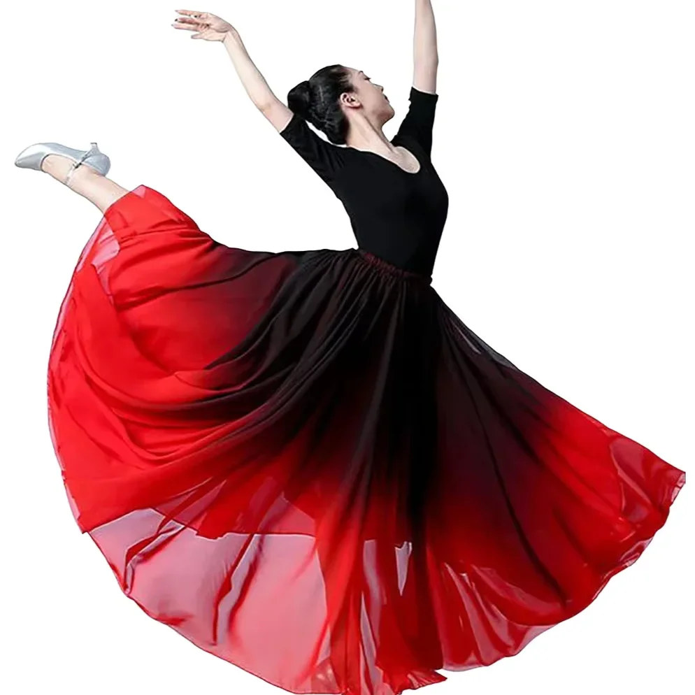 New Adult AGirl Spain Flamenco Dance Chiffon Skirt for Women Stage Performance Dancing Skirts 180/360/540/720 Degree Costumes