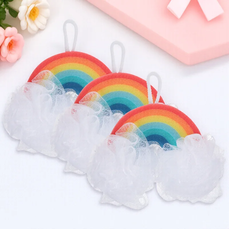 

3Pcs Bath Sponge for Kids Unique Rainbow Design Massage Skin Remove Dead Cells Comfortable Shower Sponge for Delicate Skin