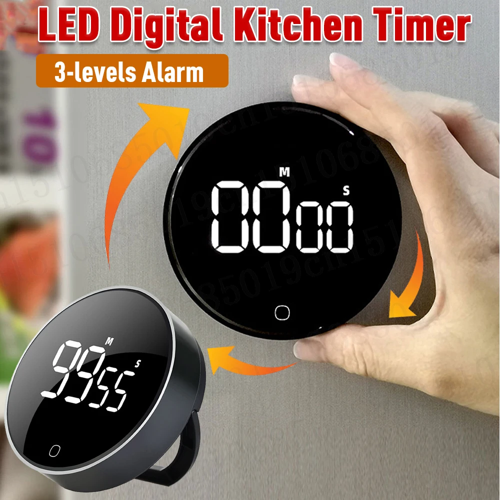 LED Digital Cooking Timer USB Rechargeable Magnetic Baking Countdown Reminder 3-Level Volume Back Bracket Kitchen Timer