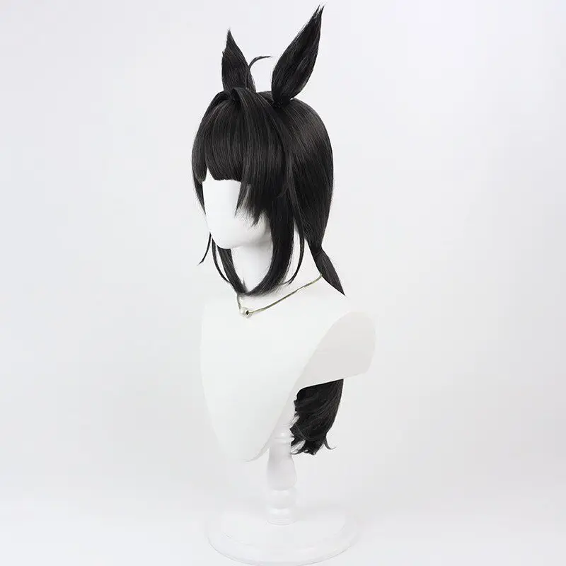 Logotype Cosplay Wig Uma Musume Pretty Derby black Long Heat Resistant Synthetic Hair Halloween Party Role Play + Free Wig Cap view 3