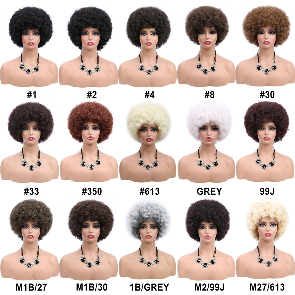 Short Afro Fluffy  Wig 70S Light Soft Natural Blonde Wig Synthetic Glueless Wear and Go Wig For Black Women