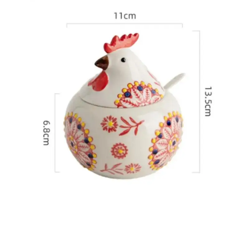 Rooster Seasoning Jar Ceramic Spice with Lid Kitchen Salt Sugar Pepper Storage Nordic Household Tools