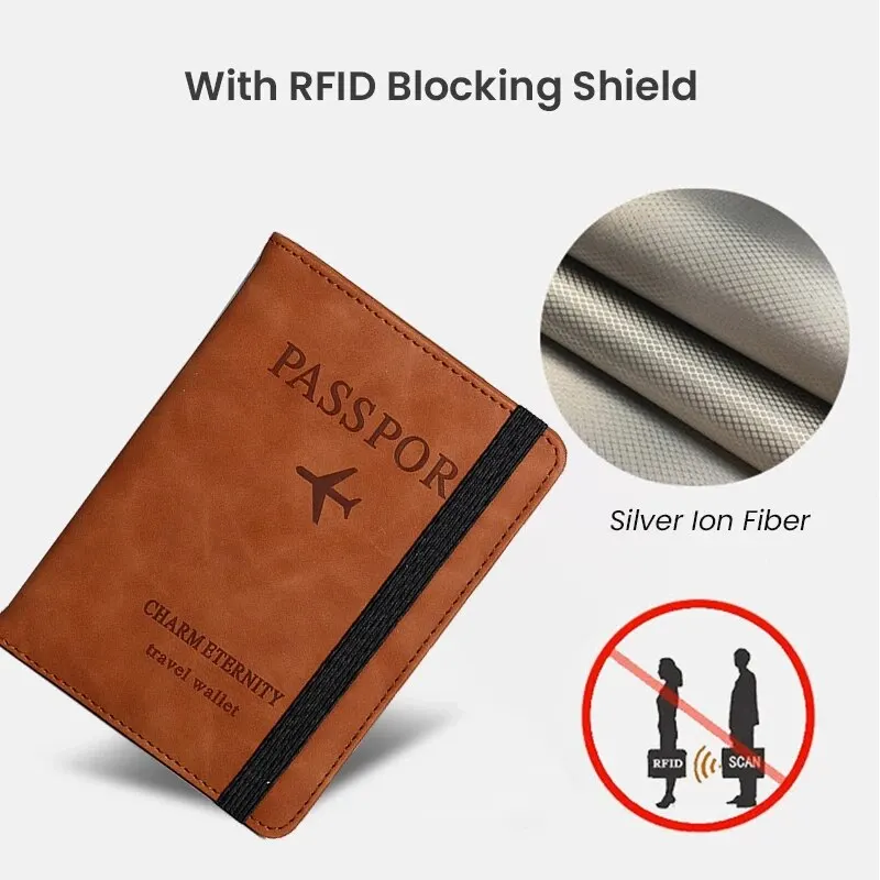 RFID-Blocking Passport Holder Wallet - PU Leather Cover for Men & Women, Card Holder, Travel Essential for Family Vacations