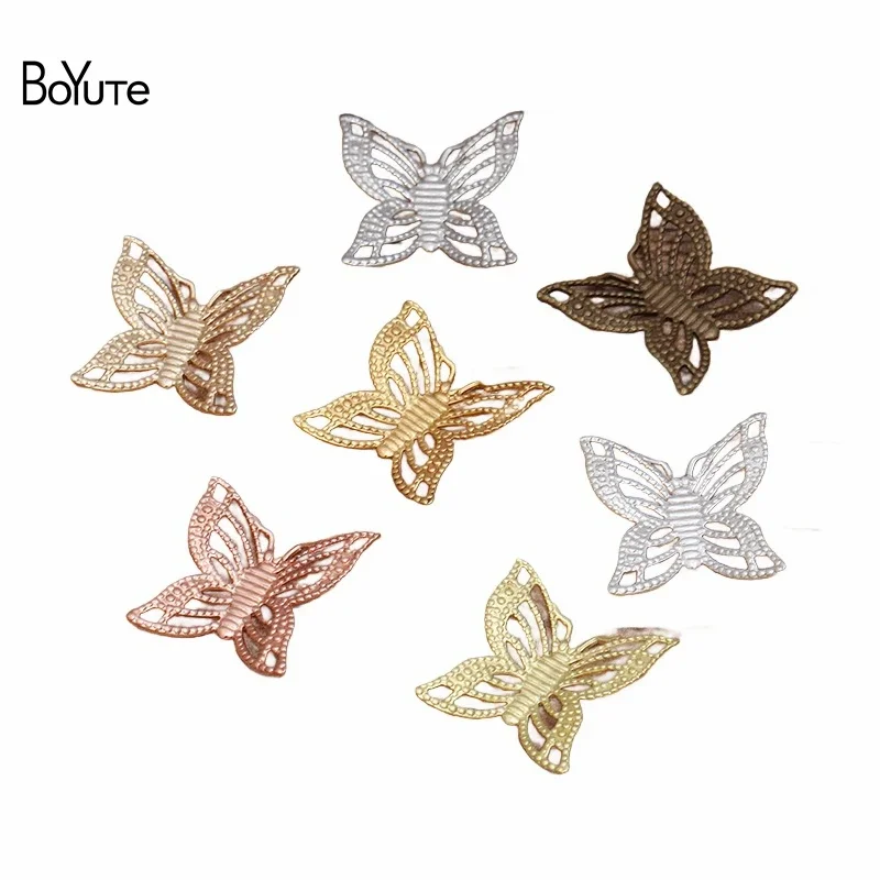 

BoYuTe (100 Pieces/Lot) 15*17MM Filigree Butterfly Plate Findings Metal Brass DIY Retro Handmade Materials