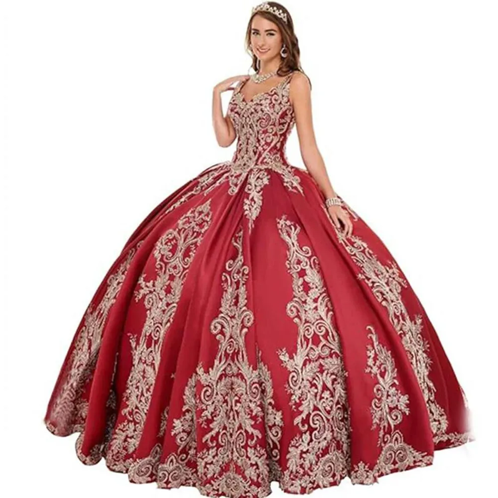 Vestido De baile De lujo para Quinceañera, traje hecho a medida con tirantes finos y cuentas bordadas, para mujer De 15 a 15 años