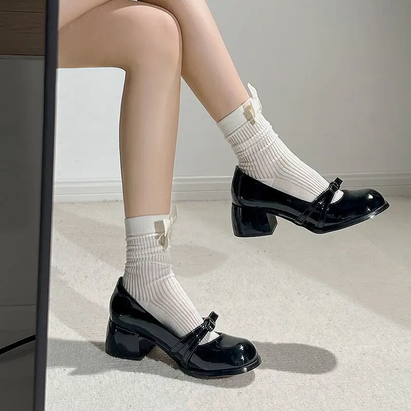 2026 New Heel Mary Janes Square Toe Square Heel Hot Sale Ladies Shoes New Solid Butterfly-knot Fashion Pumps view 2