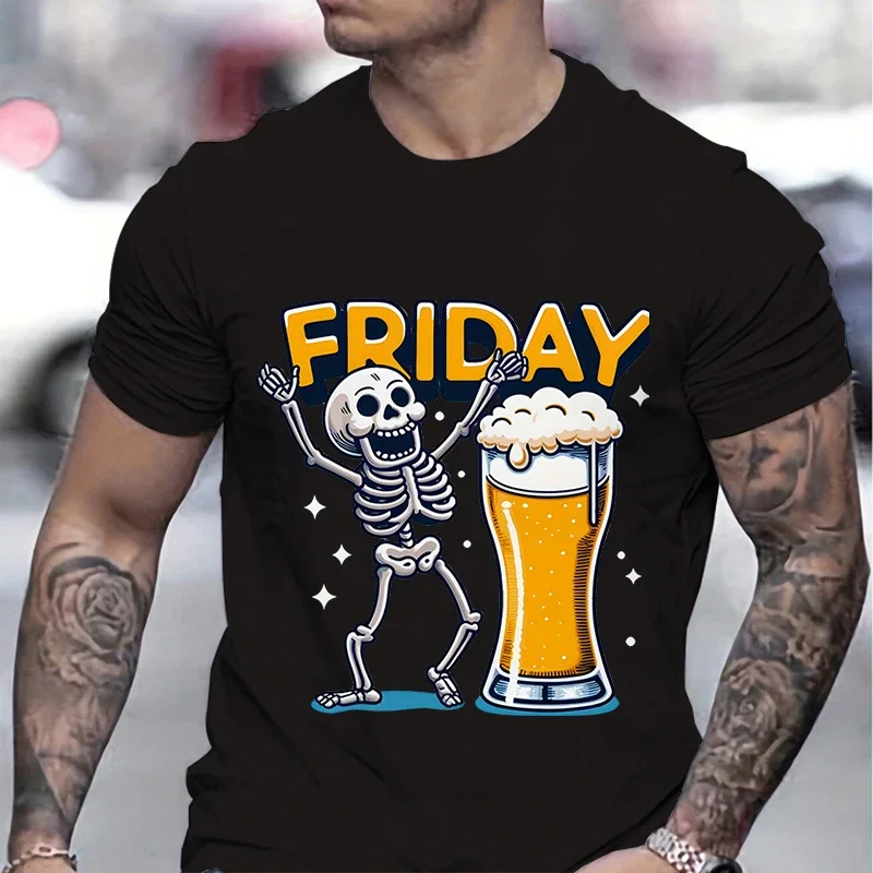 

Футболка мужская с надписью скелета, Модный повседневный топ с рисунком черепа, пивная Пятница, мультяшный рисунок