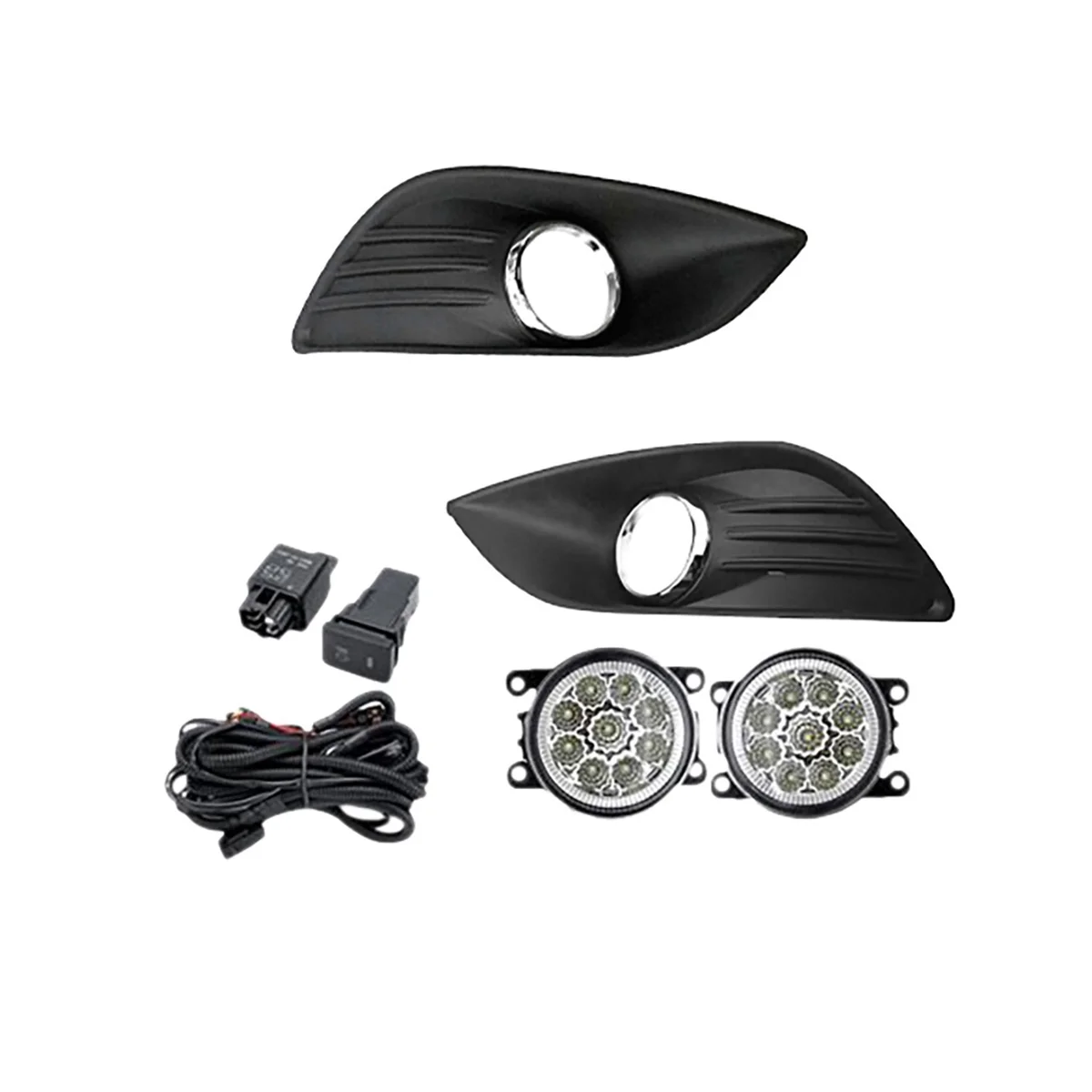 LED Fog Light Headlight Fog Lamp Cover Grille Bezel Harness Switch Kit for Ford Focus MK2 2009-2011