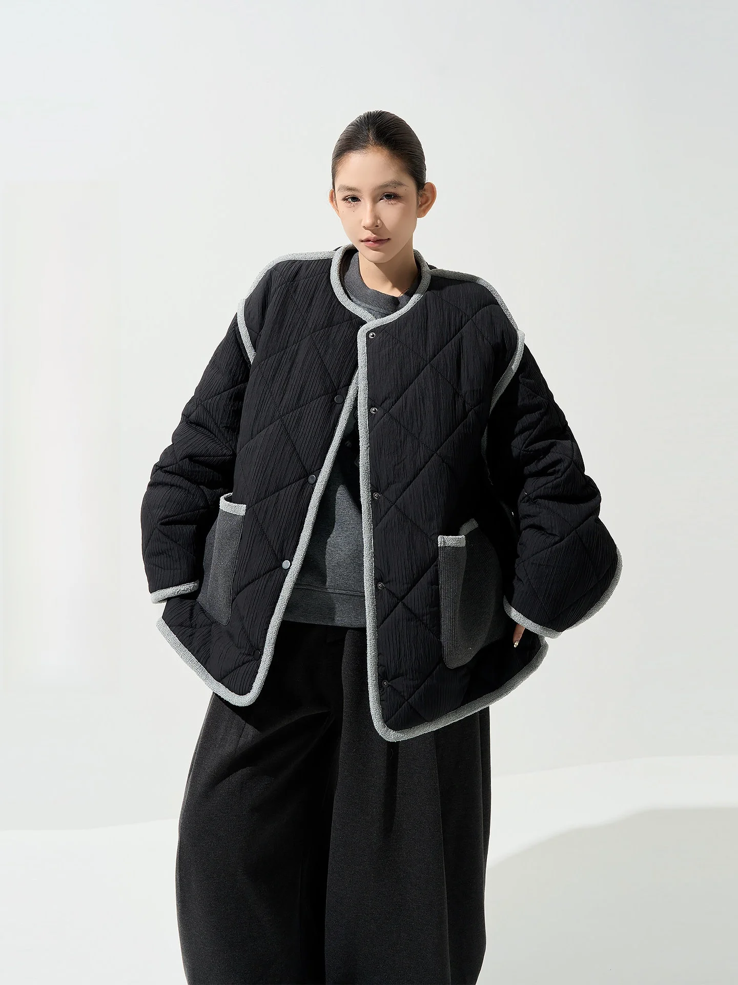 

Wutong Thiened Diamond id Long Sve Cotton Jaet Women's Autumn Winter Korean Sle Vintage Loose Warm Cotton Coat Top