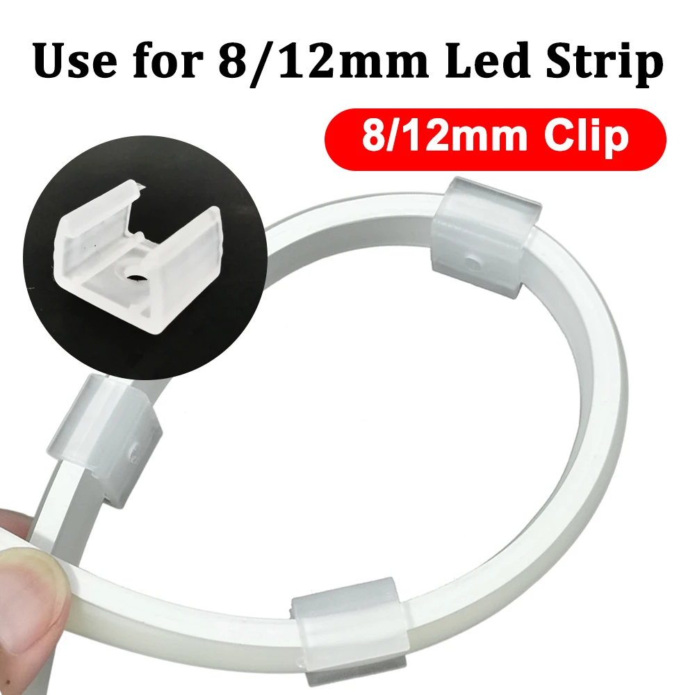 Conector LED Strip Clip para fixação, 6mm, 8mm, 12mm, 220V, fivela de plástico COB, acessórios flexíveis, luz de néon, alta qualidade, 2835