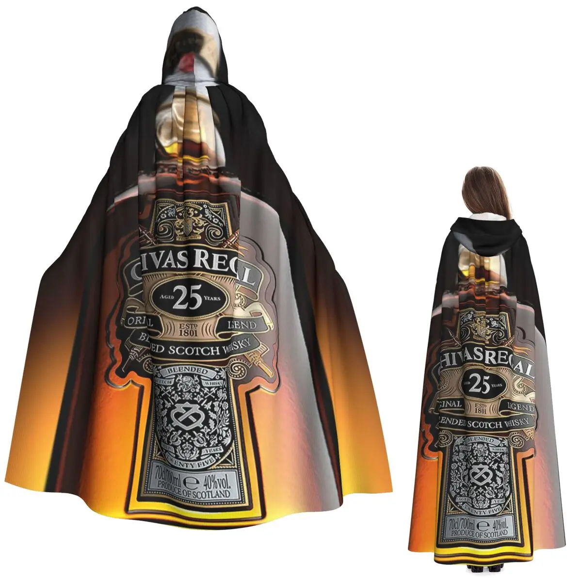 Garrafas de bebidas alcoólicas variadas cerveja e vinho longo com capuz capa bruxa traje medieval cosplay capa halloweenvampiro