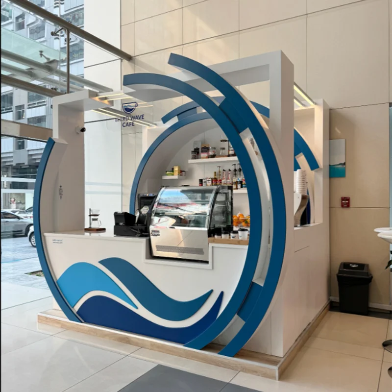 custom.Coffee Kiosk Counter Design Wood Modern Indoor Coffe Shop Furniture Kiosk Interior Layout Designs Coffee Kiosk