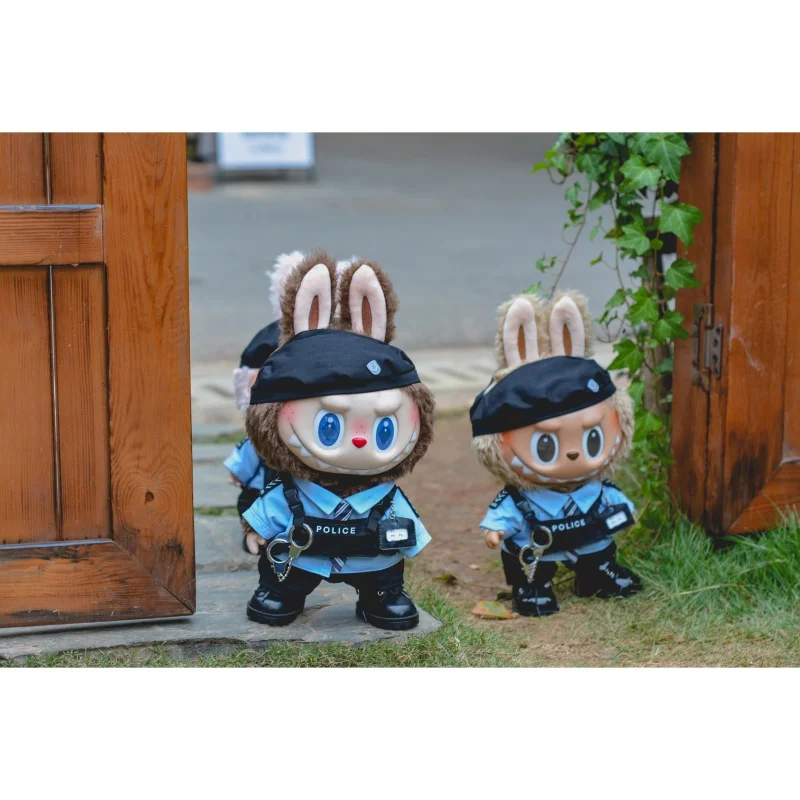 For 38cm Feference Labubu Original Police Uniform King Black Leather Big Spring Wild Big Summer Big Labubu Trendy Playboy Outfit
