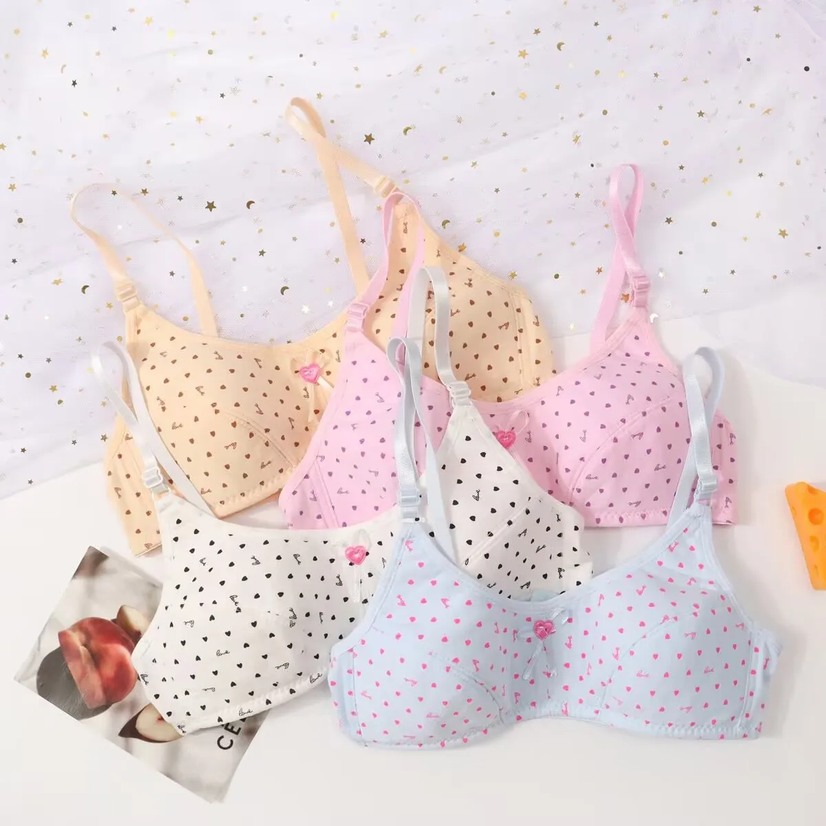 4 قطعة ملابس داخلية للفتيات حمالة صدر قطنية للأطفال تصميم منقط للفتيات المراهقات حمالات صدر للتدريب قابلة للتنفس ملابس علوية للفتيات المراهقات #1