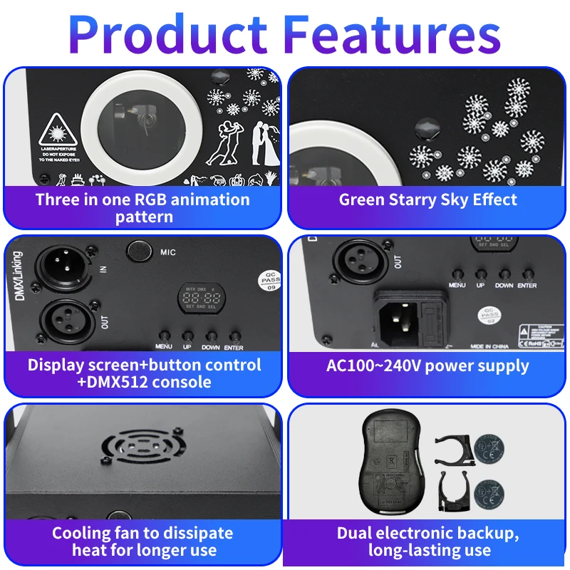 HCWE 3D novelty lighting Projector Animation DMX512 White Dance Follr Dance Table Lamp Night Club Holiday Dj Strobe Light