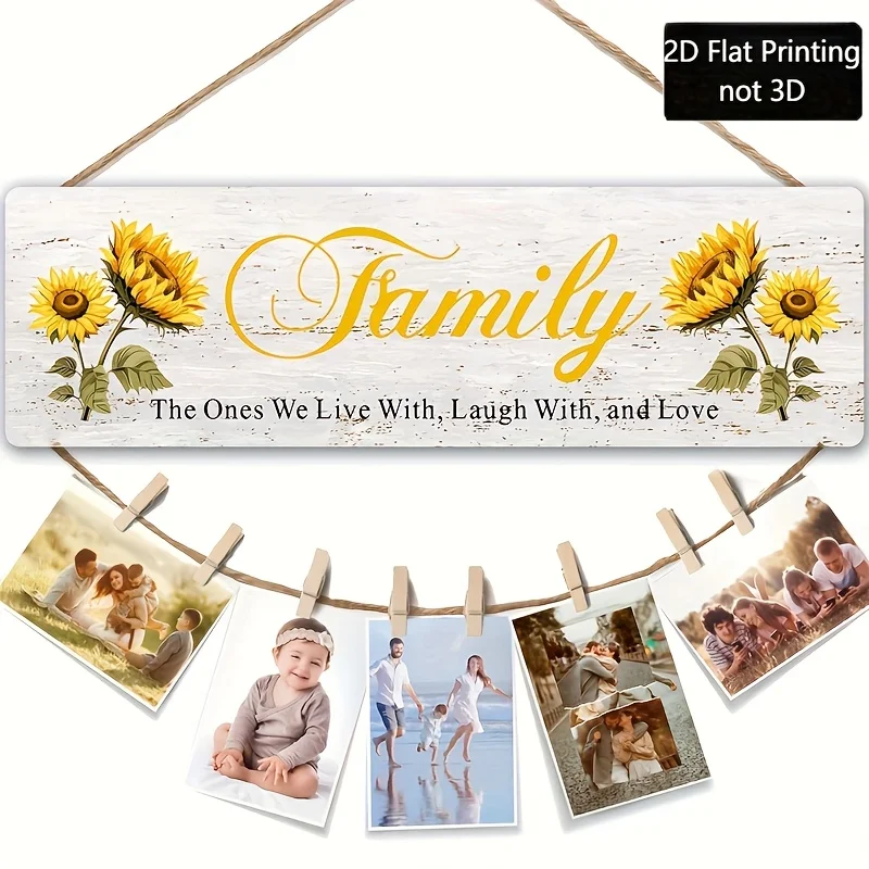 Sunflower Style 2D Flat Printing Wooden Hanging Photo Frame 1pc with 8 Clips Family Portrait Frame for Home Living Room Office Decoration Festival Gift