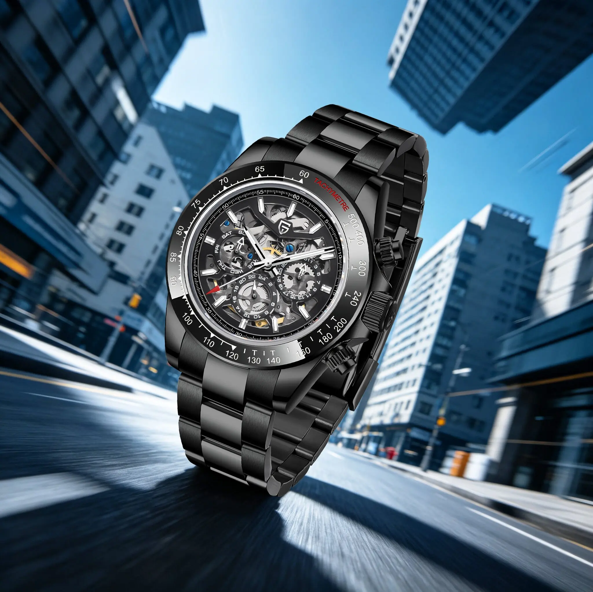 PAGANI DESIGN Business‑Racing Hybrid Mens Automatic Mechanical Watch Skeleton 3‑Eye Dial Luminous Dive Watch For Men Gift Option