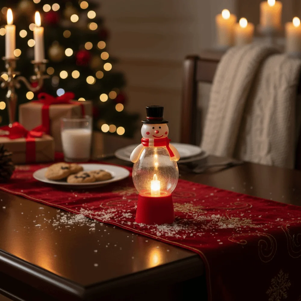 Warm Glow Christmas Night Light Red Base Cute Style Santa Candle Lamp Battery Powered Durable Plastic Gingerbread Man Figurine