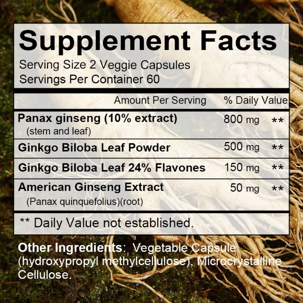 Panax Ginseng 1500mg - Energy Support, Stamina, Vitality Support, Endurance Support, Natural Stamina, Performance Support