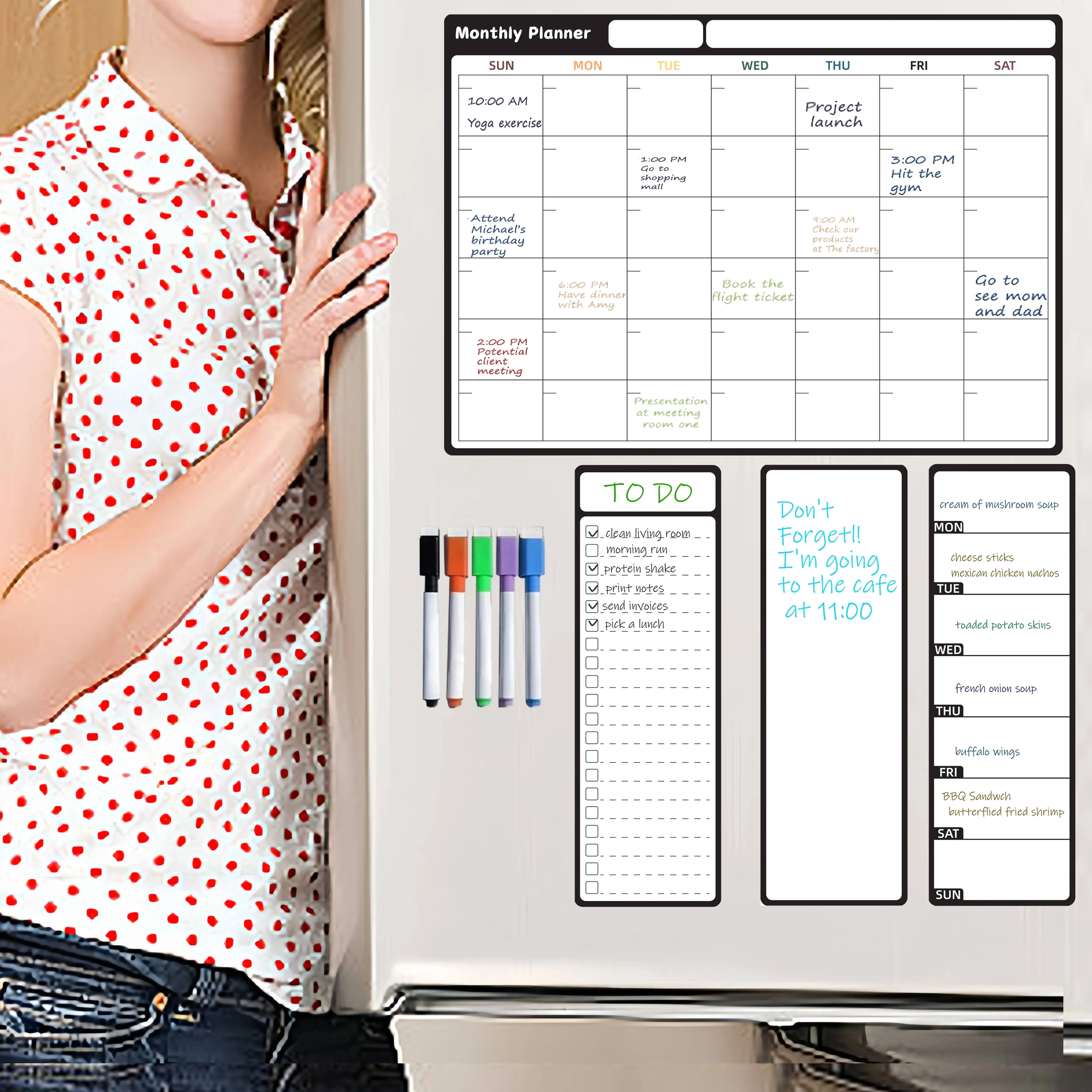 

Набор магнитных досок для планирования [4 шт.] Набор из 4 магнитных досок-календарей с функцией сухого стирания и ежемесячным планировщиком