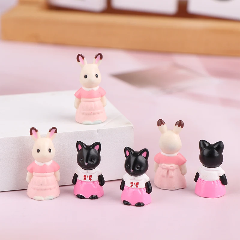 Cute Forest Animal Family Rabbit Kitten Figures Dollhouse Mini Ornaments Dollhouse Animal Figures Collectible Toys Kid Gifts