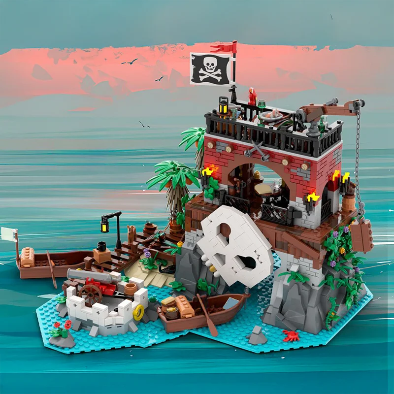 1411pcs MOC Pirates Skull Island Remake Model Building Blocks Christmas Gift Construction Toys Assemble DIY Birthday Art Display