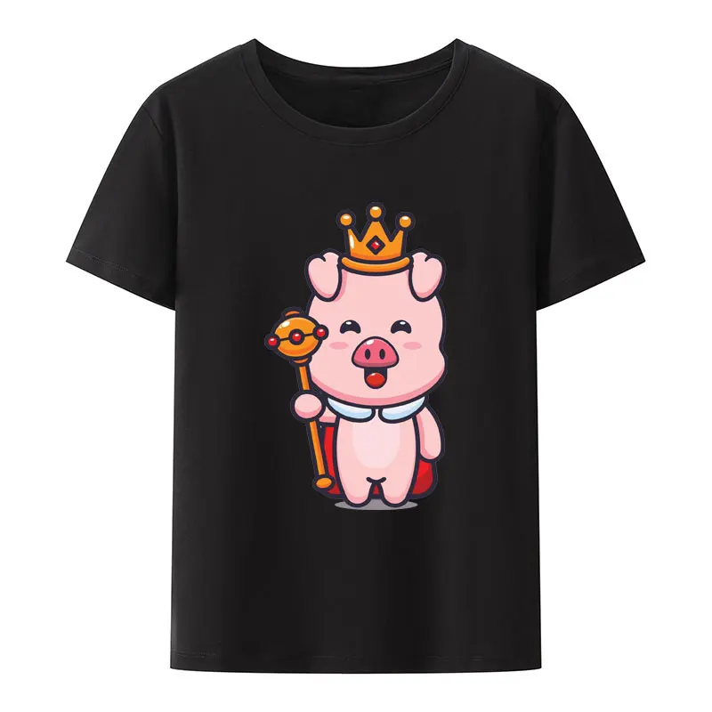 Cute Pig King Cartoon Print T Shirt Kawaii Women Short-sleev Street Fashion Hipster Comics Shirt Creative Aesthetic Streetwear