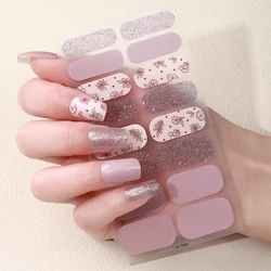 16tips DIY Baking-Free Nail Stickers Spring Summer Flowers Adhesive Nail Strips Patch Slider Full Cover Nail Decoration Decal