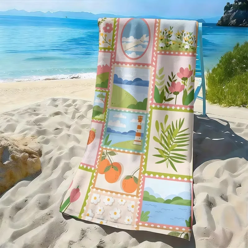 Cute Summer Watermelon Sunglasses Flip Flop Beach Towel Sand Free Blanket Tropical Fruit Floral Monstera Leaf Print Towel