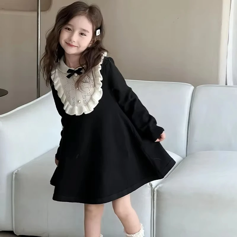 2-8y Girls Knitting Wool Long Sleeve Princess Dress Autumn Spring Warm Sweater Dresses Kids Costumes Vestidos Casual Clothes
