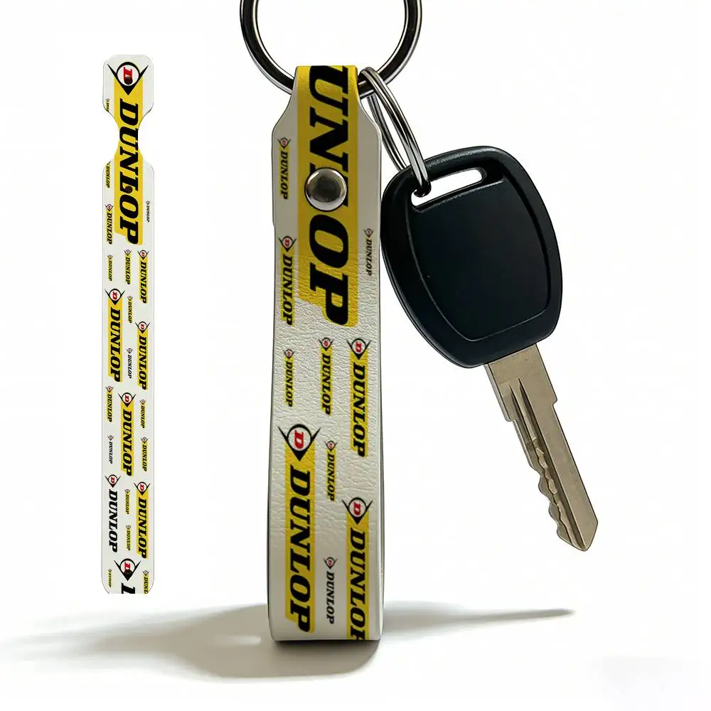For Dunlop Soft PU Leather Motorcycle Keychain Lightweight Key Holder For Scooter Racing