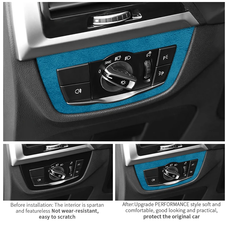 Made of Alcantara For BMW X3 G01 X3 G08 X4 G02 Car Headlight Switch Control Panel Trim Frame Sticker Interior Tuning Accessories