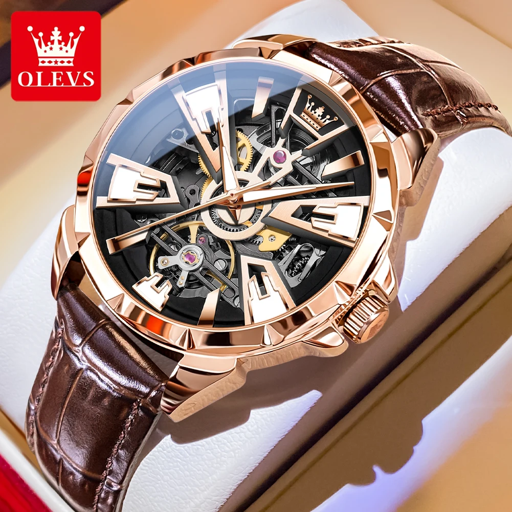 OLEVS 7051 Mens Watches Waterproof Luminous Multifunctional Automatic Mechanical Watch for Men skeleton Watches Luxury Men Reloj