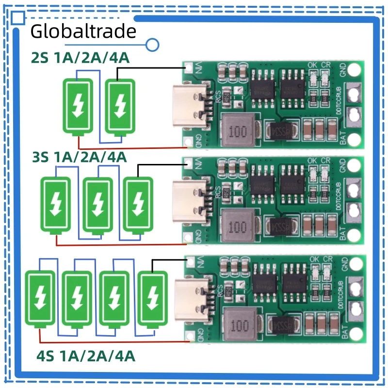 Multi-Cell 2S 3S 4S Type-C To 8.4V 12.6V 16.8V Step-Up Boost LiPo Polymer Li-Ion Charger 7.4V 11.1V 14.8V 18650 Lithium Battery