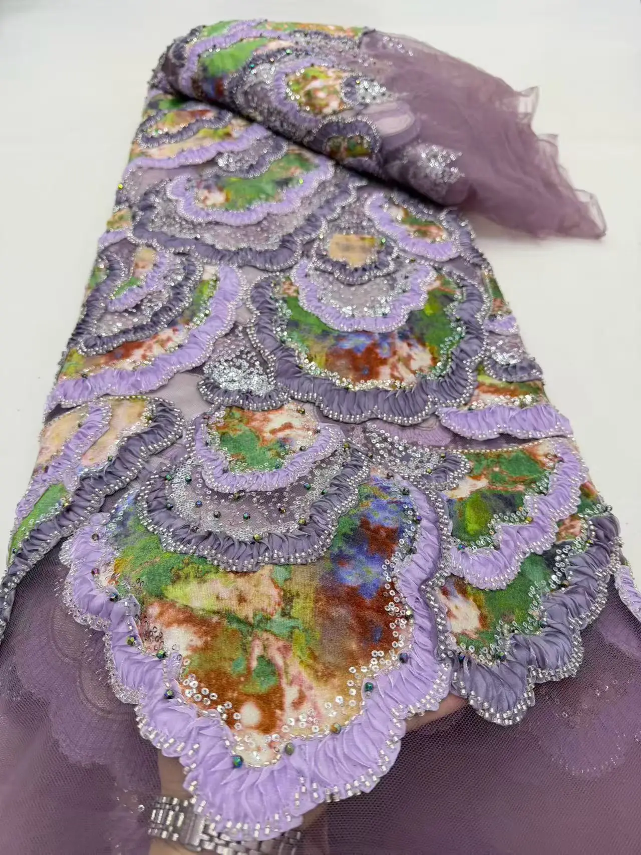 

Высококачественная нигерийская африканская тюлевая кружевная ткань с пайетками и вышивкой, французский гипюр, для свадебных и выпускных платьев, расшитая бисером, 5 ярдов, 2026 год