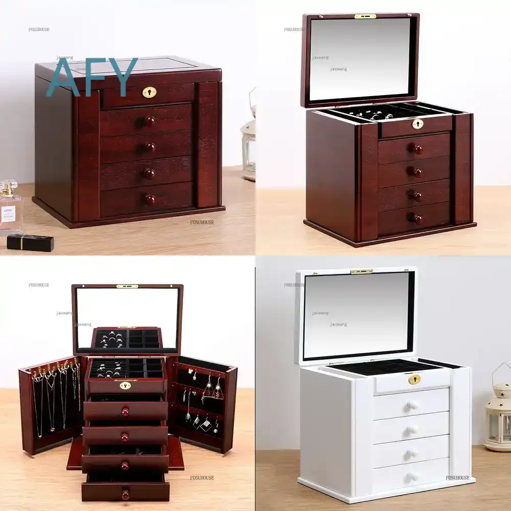 Multi-layer Necklace Earrings Drawer Storage Box for Makeup Display Case Dressing Table Rings Watch Jewelry Organizer with