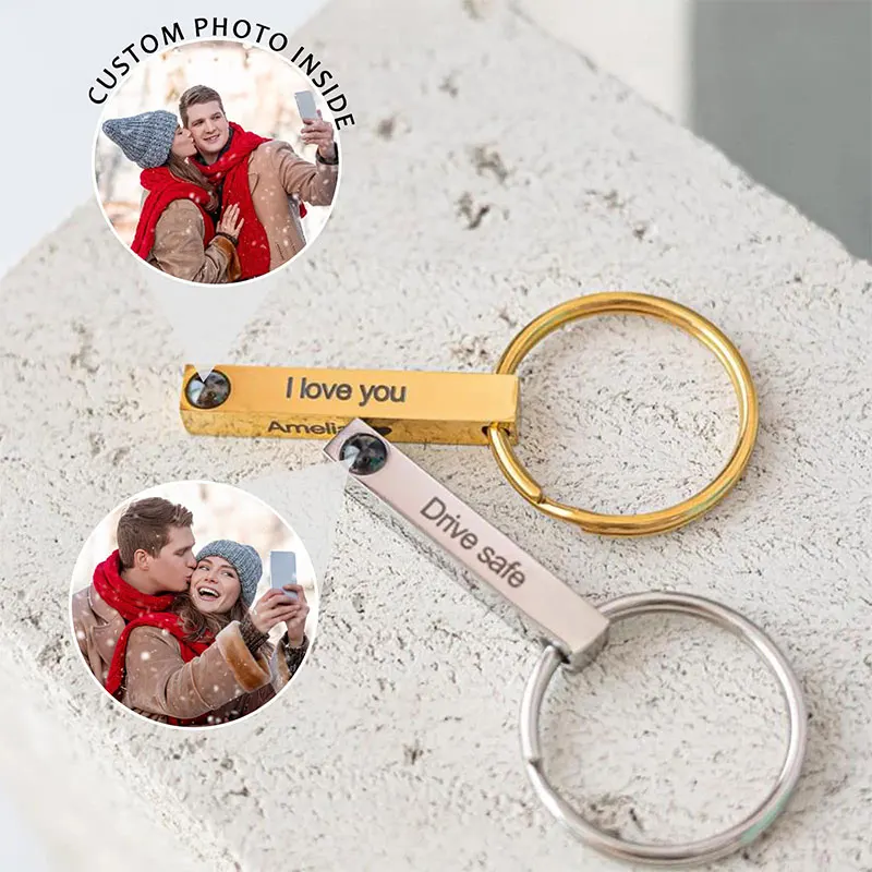 Custom Keychain With Picture - Personalized Photo Stainless Steel Keychain with Text Customizable Gifts for Men Women Boyfriend