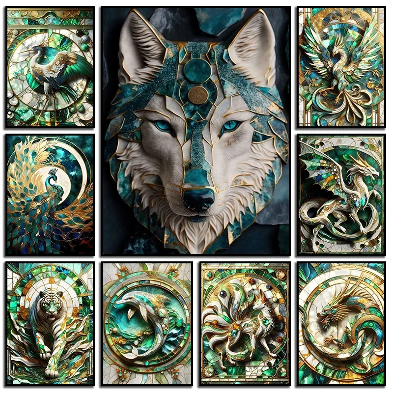 Póster abstracto de dragón, Fénix, zorro de nueve colas, tigre, Kintsugi, pintura en lienzo, impresiones, imagen artística de pared, decoración del hogar para dormitorio