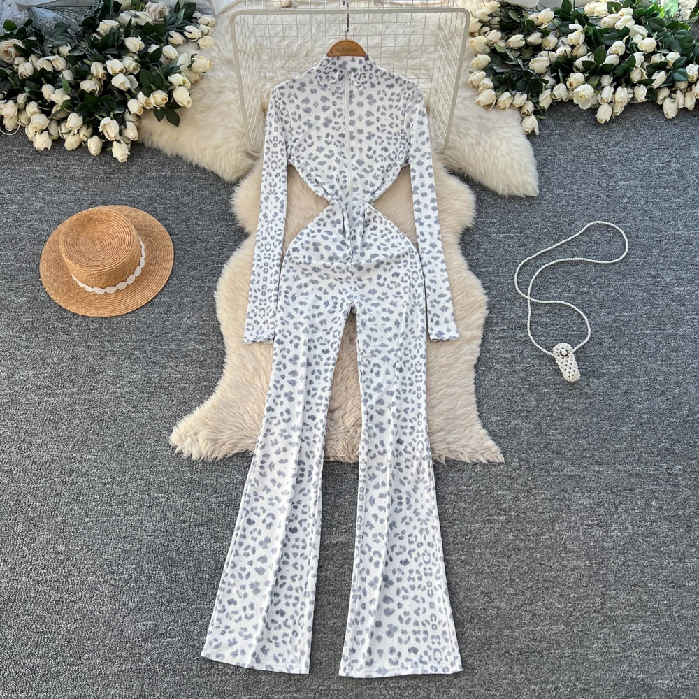 

Chic Elegant Jumpsuit Vintage Turtleneck zipper High Waist Romper Casual Wide Leg Pants women clothing