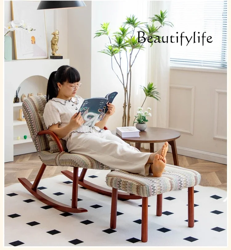 N68 Japanese-style solid wood sofa chair casual table and chairs balcony living room rocking chair home American retro pattern l