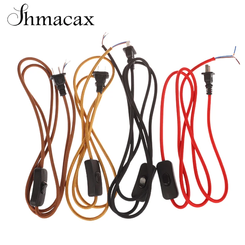 220V AC Power Cords With Plug Switch Fabric Textile Covered Flex Cable Wire 1.8 Meters Extension Cord For Table Lamp