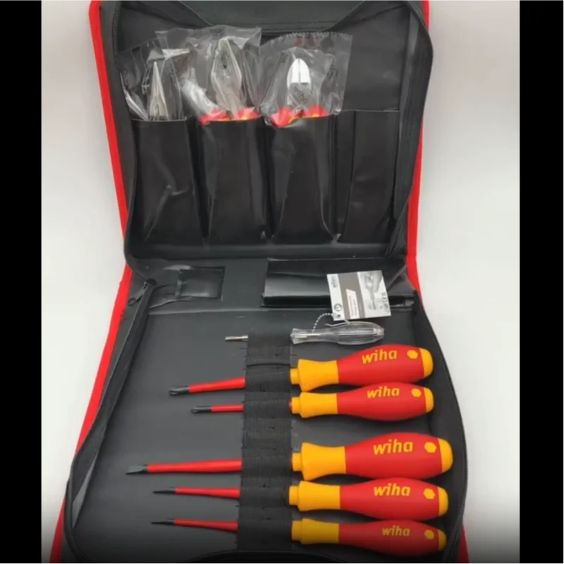 Wiha 90012C Electrician Insulated Pliers Tool Set Steel Wire Diagonal Long  Nose Pliers Screwdriver With Bag