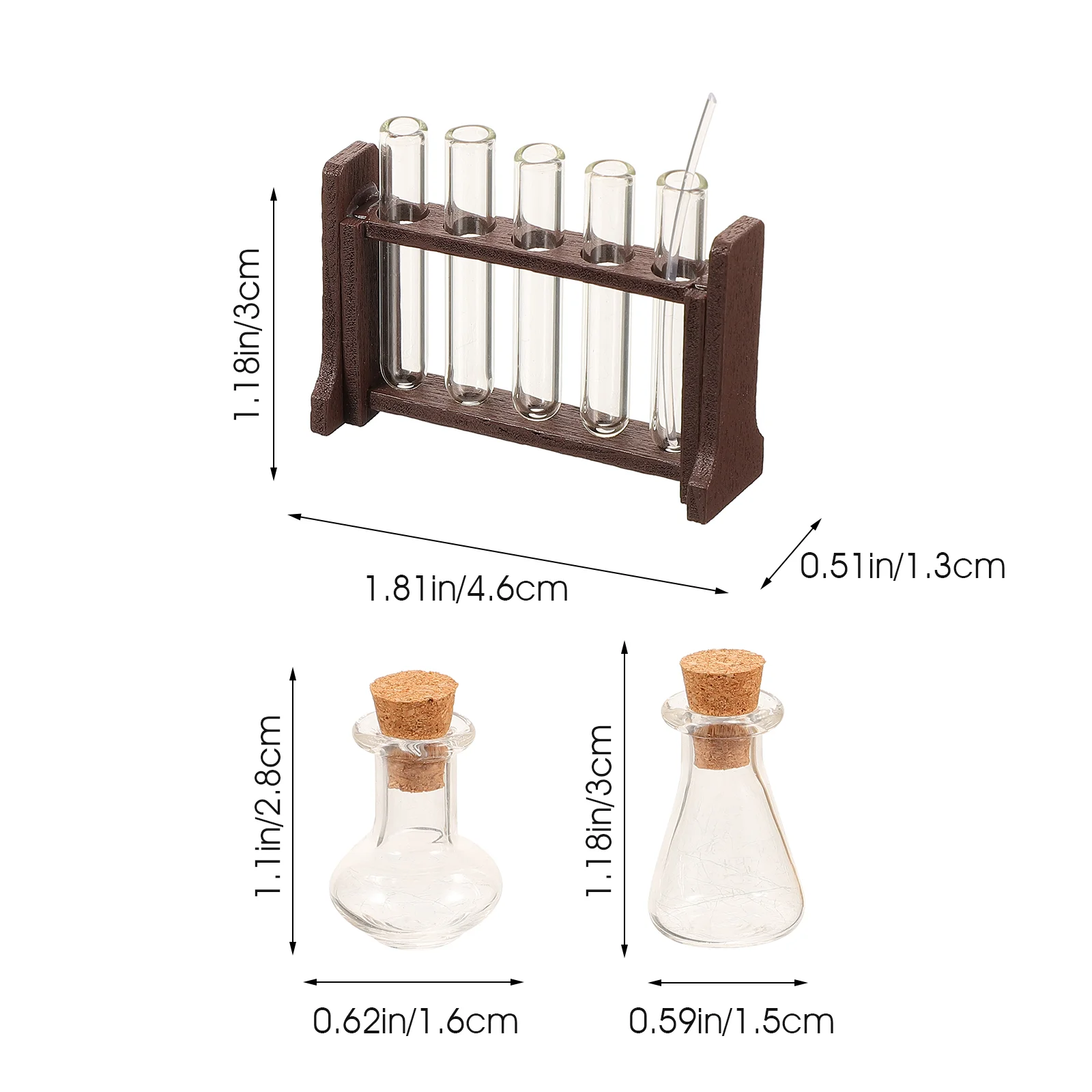 Mini juego de tubos de ensayo de vidrio para casa de muñecas, estante de juguete para experimentos, Kit de terrario educativo de utilería de micropaisaje